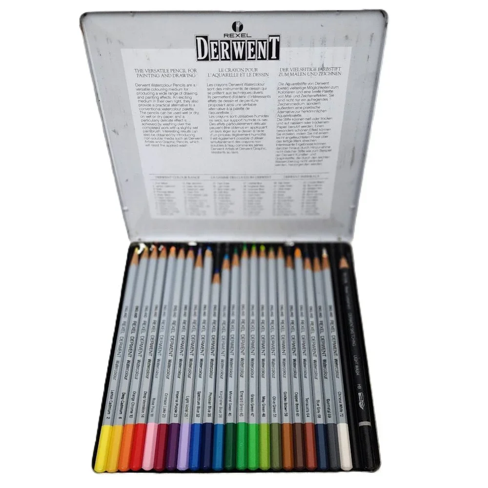 RARE DISCONTINUED Rexel Derwent Professional Watercolor Pencil Set in Metal Case